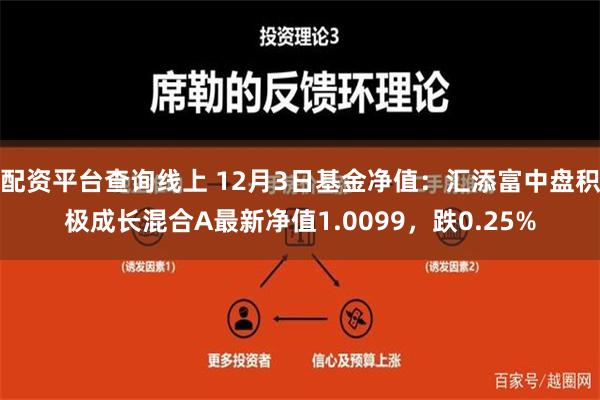 配资平台查询线上 12月3日基金净值：汇添富中盘积极成长混合A最新净值1.0099，跌0.25%